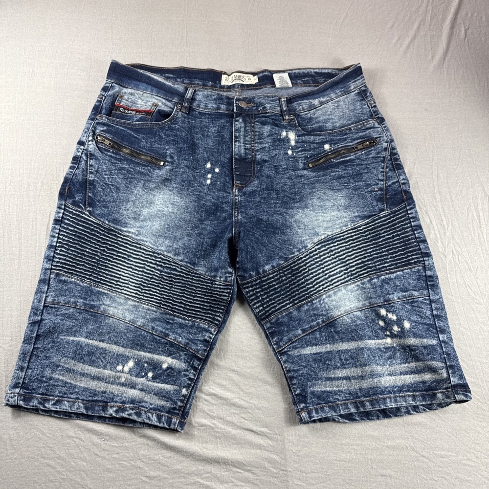 Akademiks Jeans Shorts Mens 38 Jeanius Acid Wash Blue Denim Moto Y2K 13" Baggy